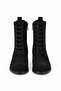Lara Black Suede Women's Daily Lace-Up Zippered Round Toe Short Heeled Boots & Booties - 2