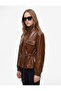 Drawstring Long Sleeve Stand Collar Leather Look Jacket with Pockets - 2