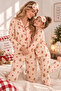 Women's Teddy Bear Patterned, Piping Detailed, Long Sleeve, Buttoned Front Shirt Collar Mother-Daughter Pajama Set and Eye Patch - 4