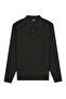 Men's Polo Collar Black Sweater with Cotton Shoulder Stripe Detail, Steel Knit Classic Pattern - 5242F - 2