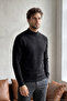 Men's Half Fisherman Black Sweater Cotton Knitwear Rice Patterned Steel Knit Classic Fit - 5410B