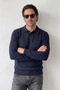 Men's Polo Collar Plain Knitwear Cotton Navy Blue Sweater Steel Knit Classic Pattern - 5400F