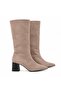 Beige Suede Pointed Toe Below the Knee Women's Boots - 4