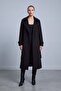 Cuff Detailed Belted Long Coat Black