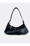 Wrinkled Black Leather Double Cross Belt Buckle Detailed Women's Shoulder Bag (29Cm*13Cm) - 2