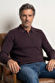 Men's Zippered Polo Collar Plum Sweater Ribbed Textured Thin Knitwear Classic Pattern - 5411A - 5