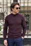 Men's Half Fisherman Plum Sweater Slim Ribbed Patterned Classic Fit - 5411B