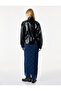 Drawstring Long Sleeve Stand Collar Leather Look Jacket with Pockets - 4