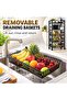 5-Tier Kitchen Storage Rack with Wheels, Microwave Stand with 2 Shelves & 3 Removable Wire Baskets, Carbon Steel Rolling Organizer for Fruit, Vegetables, Pantry & Coffee Bar, Black - 6