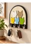 Colorful Cat Themed Mdf Wall Key Hanger with 4 Hangers 22X22 cm - 2