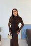 Women's Brown High Neck Tulle Evening Dress with Ruffle Detail and Long Sleeves - 4