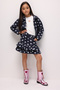 Navy Blue Star Patterned Gabardine Girls' Skirt and Jacket Set - Maria - 2