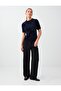 Navy Blue Stone Embellished Short Sleeve Knit Sweater - 2