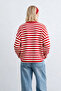 Women's crew neck striped knit sweater - red - 3
