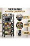 5-Tier Kitchen Storage Rack with Wheels, Microwave Stand with 2 Shelves & 3 Removable Wire Baskets, Carbon Steel Rolling Organizer for Fruit, Vegetables, Pantry & Coffee Bar, Black - 8