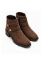 Helena Brown Suede Women's Casual Ankle Belt Detailed Thick Heeled Stylish Modern Boots & Booties - 2