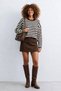 Women's crew neck striped knit sweater - burnt brown - 2