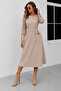 Women's Long Sleeve Crew Neck Belted Waist Midi Waffle Dress - 2