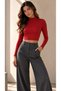 Women's Red High Neck Long Sleeve Viscose Fabric Crop Blouse - 6