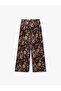 Pleated Viscose Wide Leg Floral Palazzo Trousers with Pockets - 5