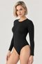 Women's Long Sleeve Cotton Crew Neck Bodysuit with Hook at the Bottom, Flexible Basic - 2