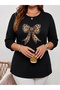 Women's Plus Size Printed Crew Neck Long Sleeve Viscose Cotton Lycra Fabric Oversize - 2