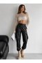 High Waist Cargo Pocket Leather Pants