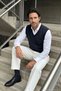 Men's Micro Dot Patterned Navy Blue Sweater Steel Knit Classic Pattern - 5442H - 5