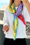 Blue Double-Sided Printed Shawl Patterned Silk Crepe Women's Foulard Scarf 100X100 cm Large Size Shoulder Waist