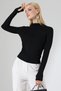 Women's Buzzy Ribbed High Neck Long Sleeve Finger-Looped Blouse - 6