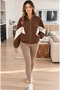Women's Brown Three-Thread Ribbed Zippered Cardigan White