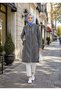 Women's Hooded Pocketed Zippered Gray Denim Jacket - 3