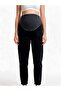 Maternity Stretchable Waistband Adjustable Mom Fit Smoked Ribbed Black Jeans - 4
