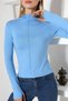 Women's Stretchy Soft Textured High Neck Long Sleeve Finger Loop Blouse - 2