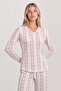 Ecru Background Red Bow Patterned Cotton V-Neck Long Sleeve Pajama Set - 4