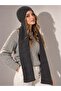 Women's soft textured knit scarf beanie | balaclava scarf beanie 72109 anthracite