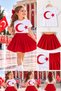 Girls' April 23, October 29 Show, Ceremony Clothing, Red Skirt and T-Shirt with Turkish Flag - 2