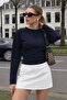 Women's Daily Wear Navy Blue Crop Long Sleeve Blouse - 3
