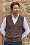 Men's Buttoned Brown Vest with Thessaloniki Knit Pockets Classic Model - 5550L - 5