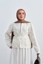 Women's Tulle Floral Embroidered Waist Tie Jacket White - 2