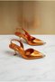 Lavsa Women's Heeled Shoes Gold Heel with Iron Toe Orange Leather - 3