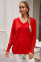 Red V-Neck Cuffed Sleeves Thin Sequined Casual Knitwear Sweater 70 60
