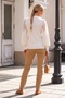Ecru V-Neck Balloon Sleeve Thin Sequined Sleeve Tulle Windowed Casual Knitwear Sweater 66 60 - 5