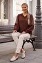 Brown V-Neck Balloon Sleeve Thin Sequined Sleeve Tulle Windowed Casual Knitwear Sweater 66 60 - 6