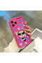 iPhone 16 Pro Compatible Pink Red Silicone Case Shockproof Camera Protection Heart Powerpuff Girls Patterned - 4