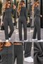Women's Wool Viscose Blended Buttoned Knitwear Double Set - V-Neck Top and Wide-Leg Pants - 6