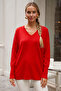 Red V-Neck Cuffed Sleeves Thin Sequined Casual Knitwear Sweater 70 60 - 6