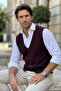 Men's Buttoned Claret Red Vest Cotton Knitwear Without Pockets Rice Pattern Steel Knit Classic Fit - 5410Ls - 5