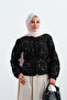 Women's Tulle Floral Embroidered Waist Tie Jacket Black
