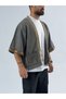 Wicker Detailed Design Black and White Men's Kimono Coc3447 - 2